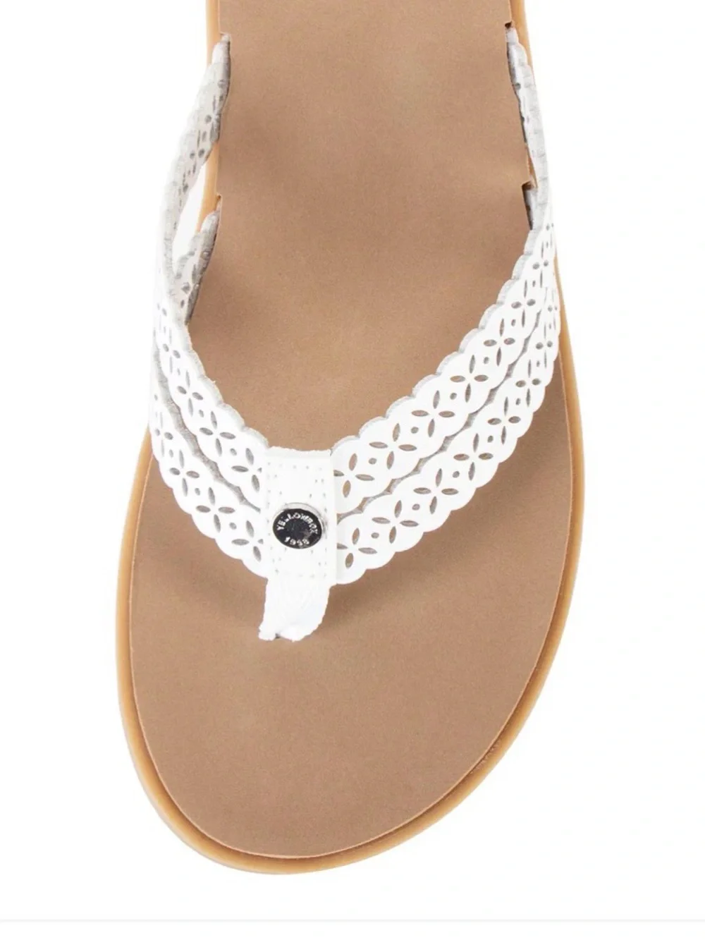 Yellow Box Women's White Laser-Cut Thong Sandal - Picture 4 of 6